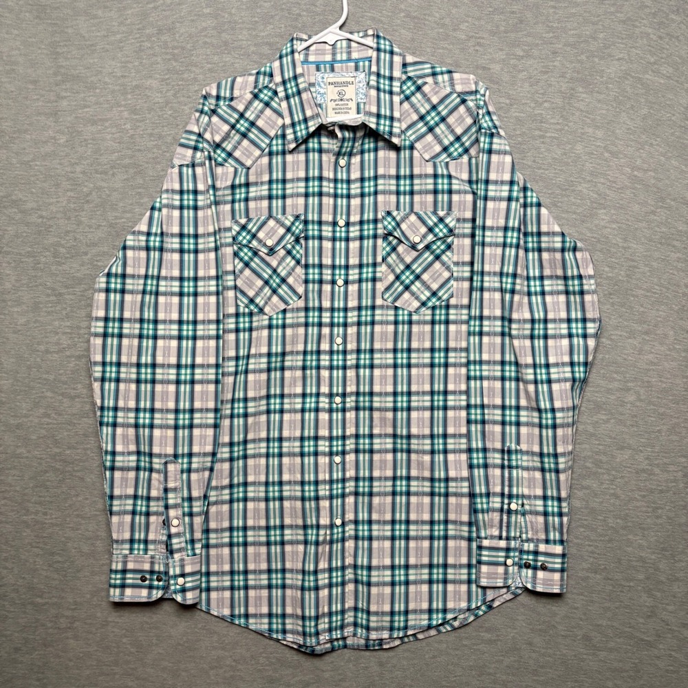 Panhandle Western Shirt Plaid Long Sleeve Pearl Snap W Pockets Rodeo Men XL